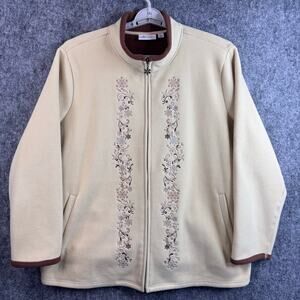 D&Co Denim Company Women's 2X Brown Fleece Zip Jacket Embroidered